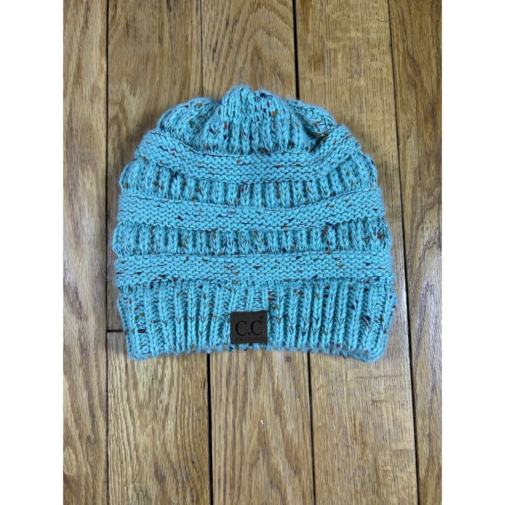 CC Beanie Speckled Teal Knit‎ Winter Warm Slouchy Hat